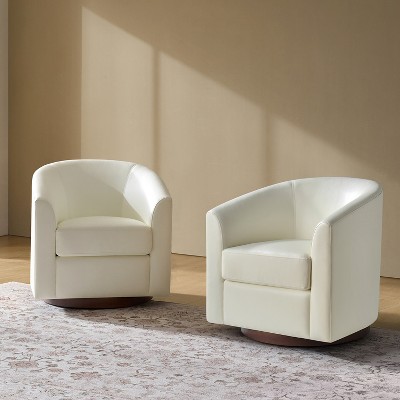 Set of 2 Jessie 30.5" Wide Modern Swivel Barrel Faux Leather Chair with Solid Wood Base|ARTFUL LIVING DESIGN