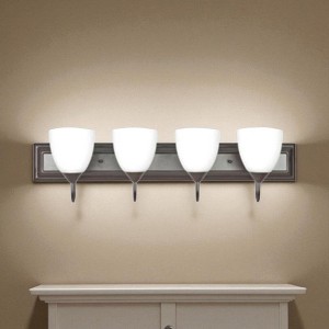 Sunset Lighting 4 Light Vanity, Round Milk Glass, Oiled Bronze Finish - 1 of 3