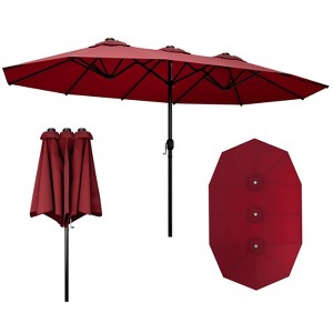 FONTOI Double Sided Outdoor Umbrella with Crank Handle, Rectangular Market Umbrella with 12 Ribs for Patio, Deck, Red, 106.2"*94.5"*181.1" - 1 of 4