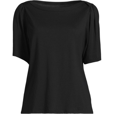 Lands' End Women's Elbow Sleeve Supima Cotton Boatneck T-Shirt