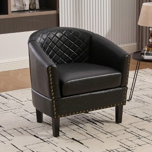 MOONMISS Faux Leather Accent Chair, Barrel Club Chair Upholstered Armchair for Living Room, Comfy Modern Arm Chair Bedroom Reading Seat - 1 of 4