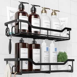 Aoibox Adhesive Shower Organizer, Stainless Steel Shelf for Inside Shower, No Drill Bathroom Storage, Home Decor Accessories, 2 Pack, Black - 1 of 4