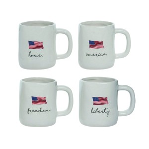 Transpac America The Beautiful USA Flag Sentiment Ceramic Mug Set of 4, Dishwasher Safe - 1 of 4