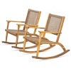 2 Pieces Patio Rocking Chair Set,Outdoor Rocking Chair With Wicker Rattan Seat And Backrest,Garden Porch Chairs For Backyard-Cuddlewood - 3 of 4