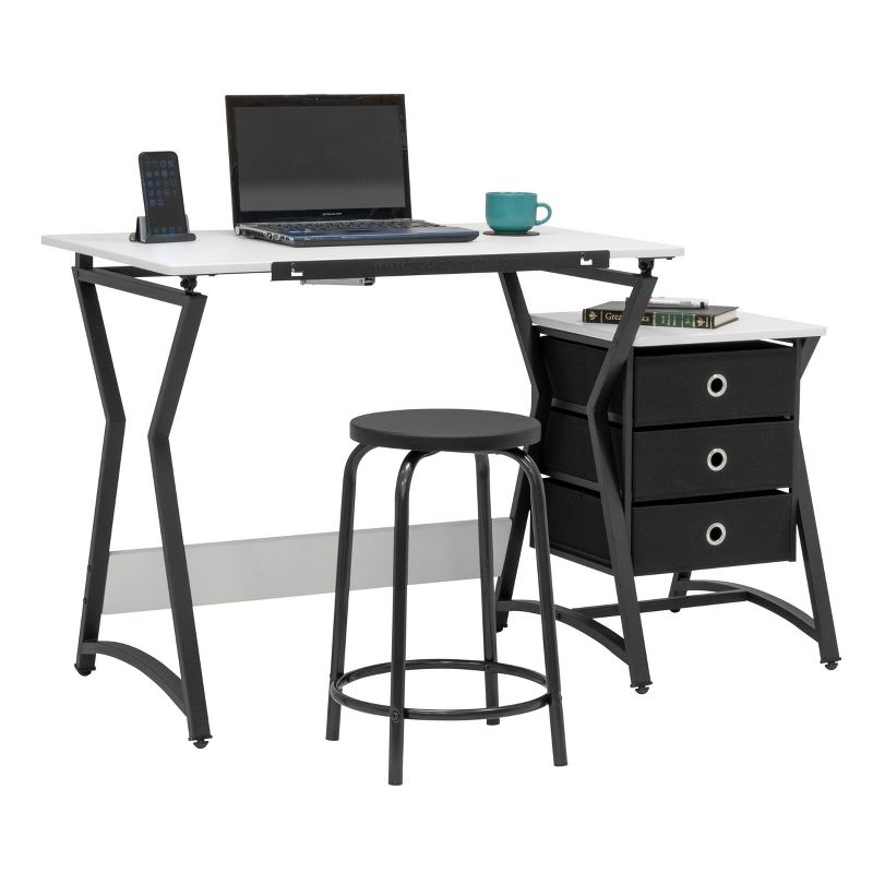 2pc Hourglass Craft Center Drawing Desk with Angle Adjustable Top Drawers and Stool - Studio Designs Home, 4 of 19