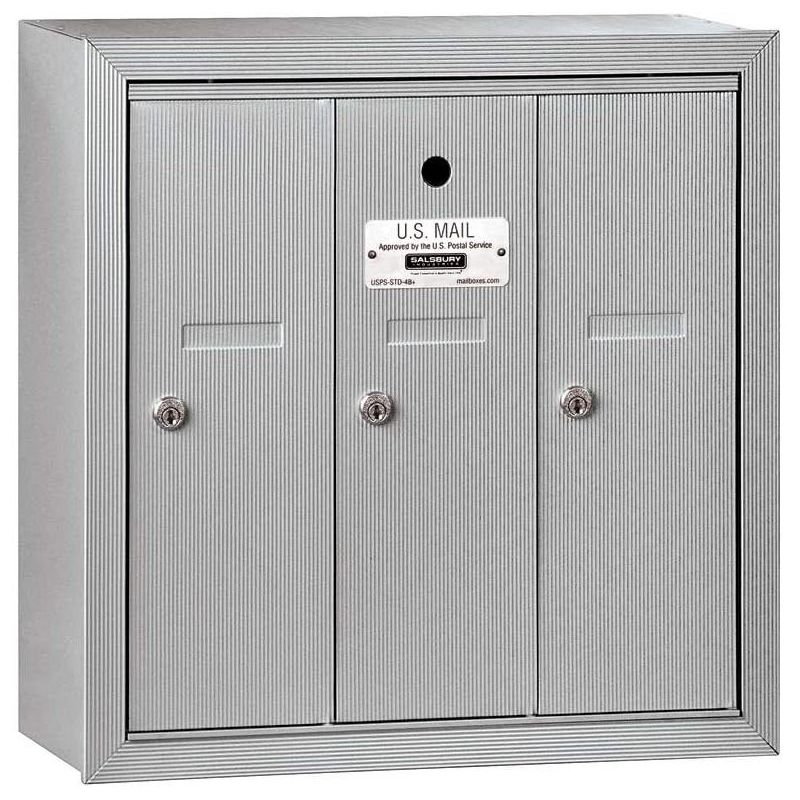 Salsbury Industries Vertical Mailbox - 3 Doors - Aluminum - Surface Mounted - USPS Access, 1 of 2