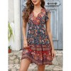 Coolmee Women's Boho Floral Mini Dress Casual Print Short Sleeve V Neck Summer Dress High Waisted Swing Ruffle Summer Dress - 3 of 4