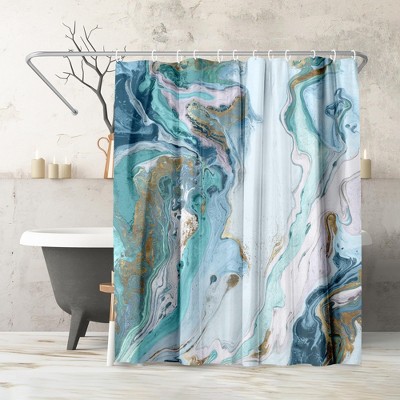 Americanflat 71x74 Marble Shower Curtain - Durable Metal Grommets and 12 Hooks - 100% Polyester - Turquoise, Light Blue, Navy Blue, White and Gold