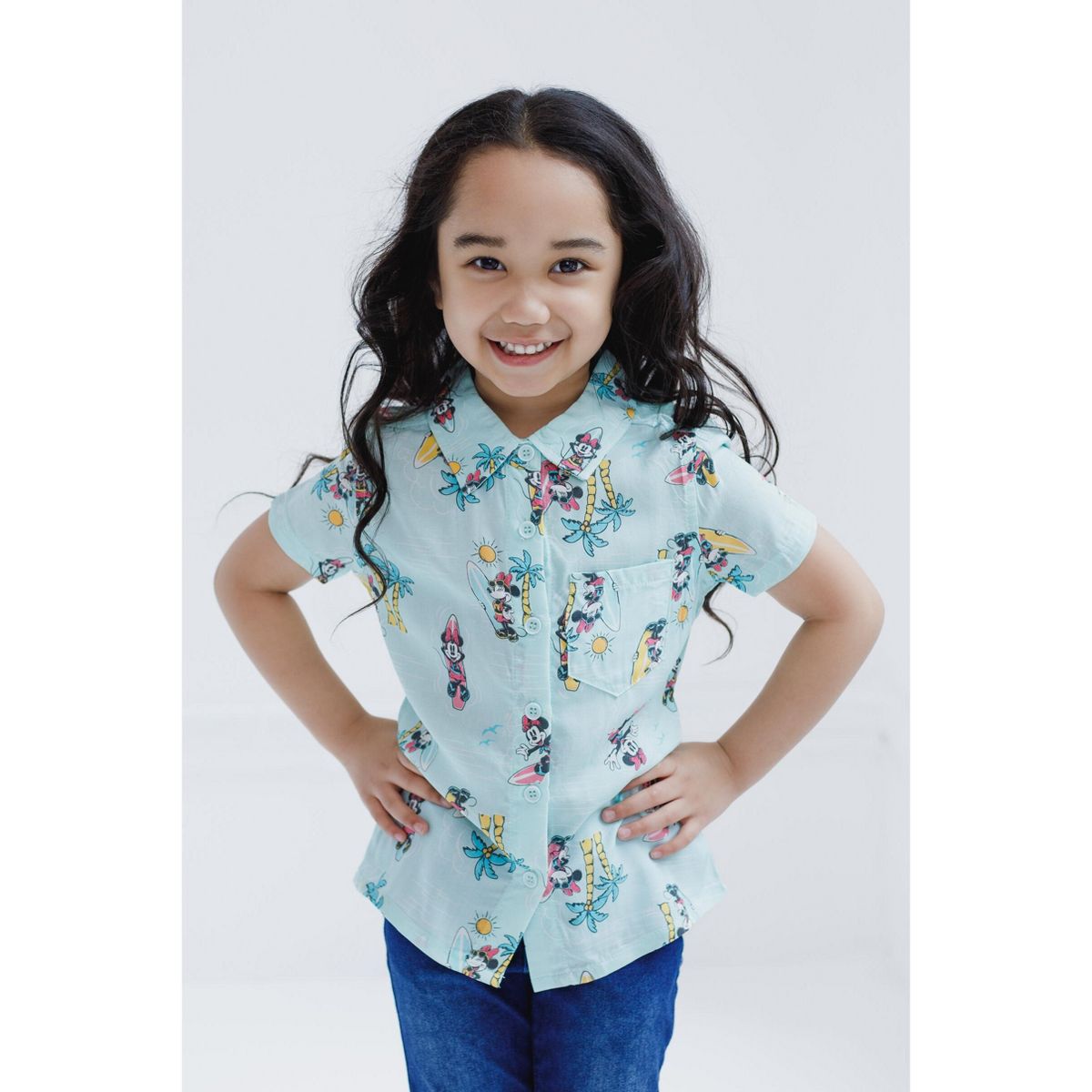 Disney Lilo & Stitch Minnie Mouse Girls Hawaiian Button Down Dress Shirt Toddler - thumbnail 2