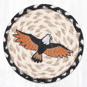 Earth Rugs Eagle Round Coaster – 7"x7" Braided Jute with Hand-Stenciled Soaring Eagle Design for Patriotic or Rustic Decor - 1 of 3