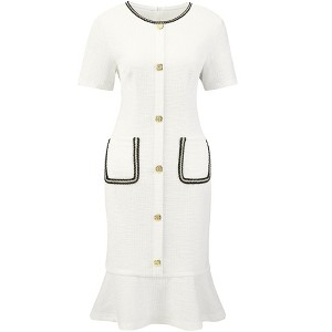 INSPIRE CHIC Women's Bodycon Mermaid Tweed Short Sleeve Panel Trim Fishtail Dresses - 1 of 4