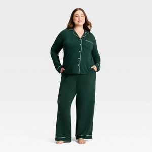 Women's Cloud Knit Modal Long Sleeve Notch Collar Top and Pants Pajama Set - Auden™ - 1 of 4
