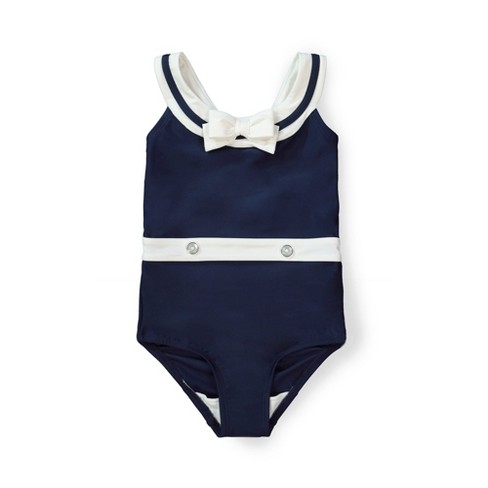 Hope & Henry Girls' One-piece Sailor Swimsuit (navy With White, 5