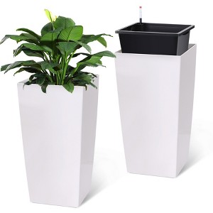 30" Tall Planters Set of 2, Outdoor＆Indoor Planter Pots, with Drainage Holes＆Water Level Monitor＆Inner Bucket, Automatic Watering, White - 1 of 4