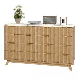 Fluted 8 Drawers Dresser, 54" Wide Chest of Drawers, Wood Storage Cabinet Organizer for Bedroom, Living Room Curved Profile Design - 1 of 4