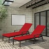 Red 2 Pieces Patio Rattan Reclining Chaise Lounge Chair with Cushion and Armrest - 3 of 4