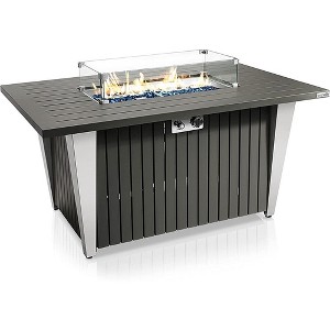 SereneLife SLFPSX55 Propane Table-50,000 BTU Rectangle Gas Fire Pit Table with Glass Wind Guard, Black - 1 of 4