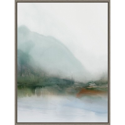 Sapphire Lake I Abstract Landscape Canvas Print in Greywash Frame