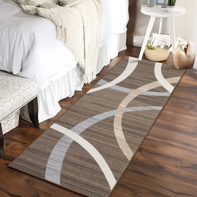 Indoor Modern Stripe Abstract Area Rugs for Living Room Bedroom Ultra Soft Washable Low Pile Non Slip Carpet Thin Floor Mat 2'x6'Brown