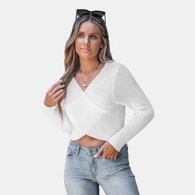 Women's Wrap Front Crop Knitwear - Cupshe