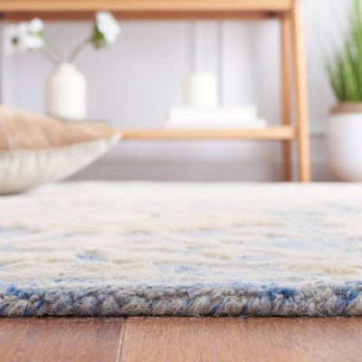 Blue and Beige Hand-Tufted Wool Floral Runner Rug