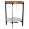 15.5" Mango Wood and Iron Round End Table with White Marble Shelf, Perfect for Stylish and Minimalist Spaces - 2 of 4