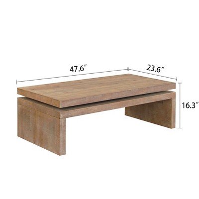 CAVINAS Farmhouse 2-Tier Solid Wood Coffee Table for Living Room,Retro Rectangular Center Table,Living Room Furniture,Natural