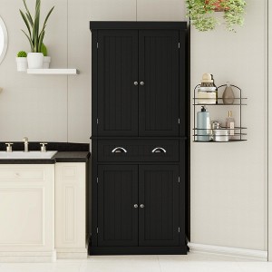 GlasFlength Decorative Storage Cabinets with 6-Tier Shelves and 1 Drawer, for Kitchen, Dining Room and Living Room, Black, 75.9"*38.8"*181.9" - 1 of 4