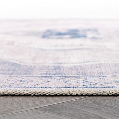 Blue and Cream Vintage Medallion Washable Area Rug