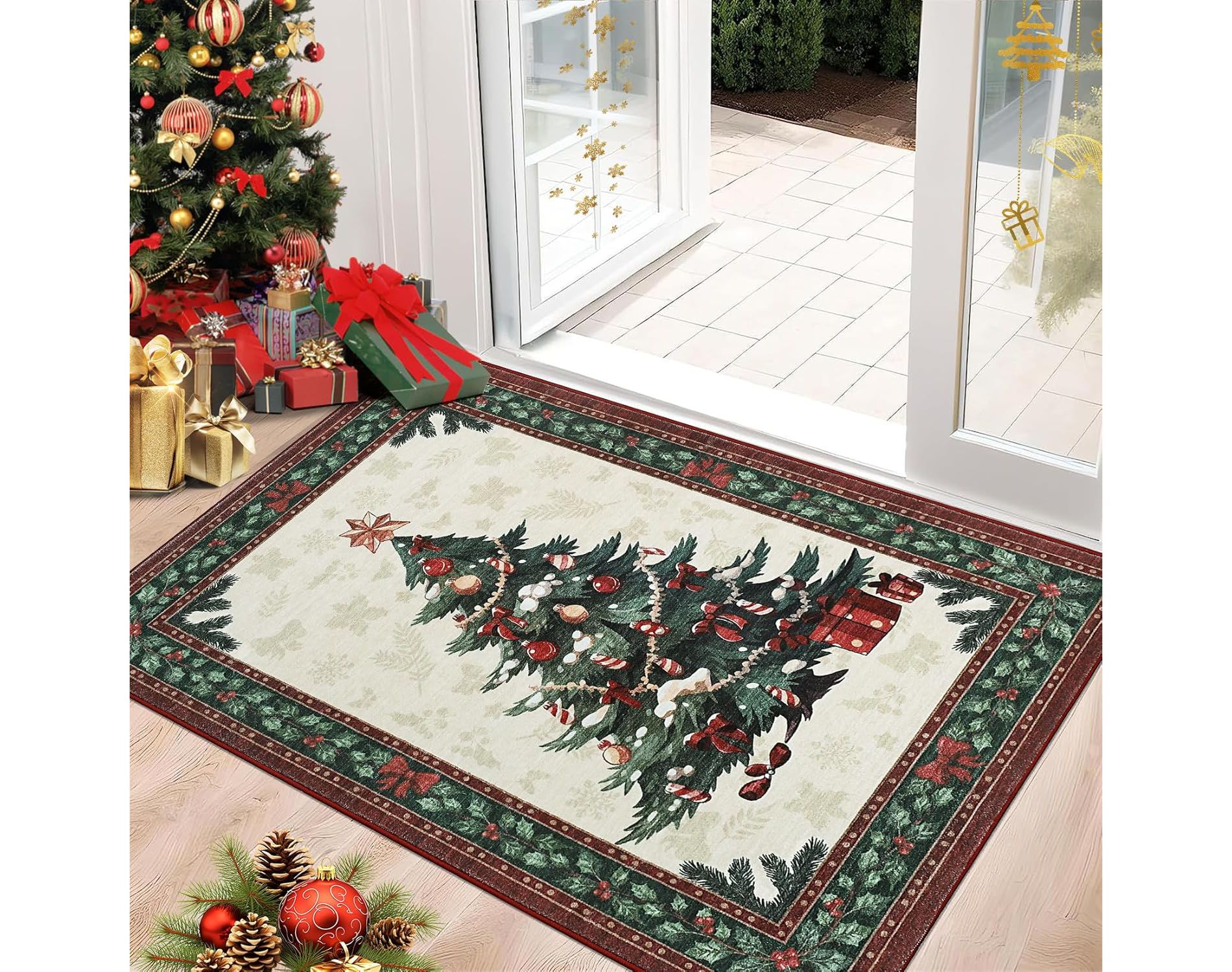 Christmas Rugs Area Rug Washable Rug Soft Non-Slip Stain Resistant Living Room Rugs Untra-Thin Carpet for Office