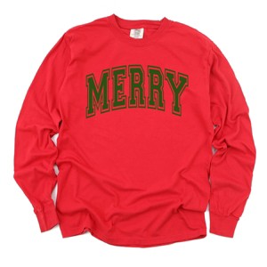 Simply Sage Market Merry Varsity Thick Outline Garment Dyed Long Sleeve - 1 of 4