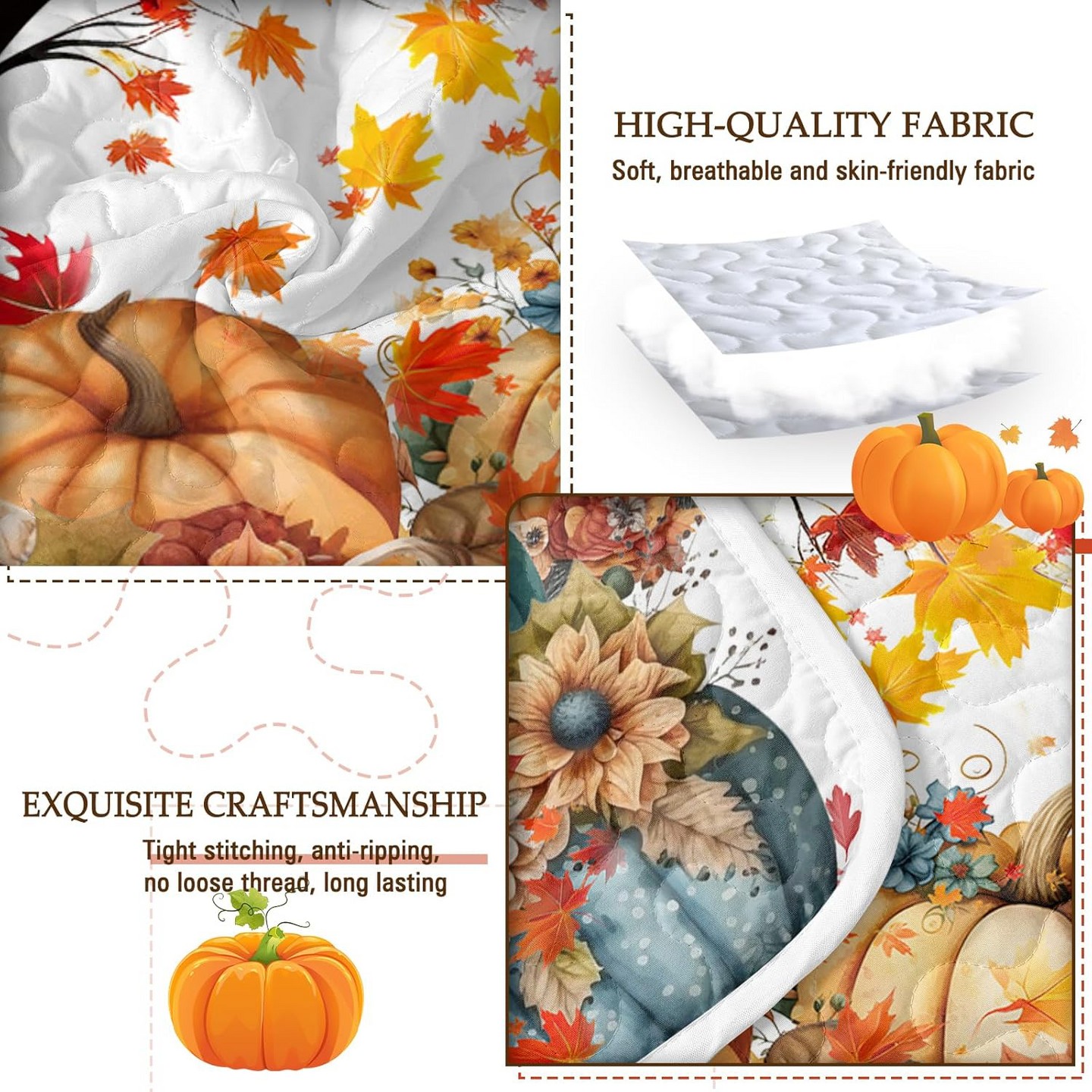 Постельное бельё Aeelleea Soft Lightweight Colorful Pumpkin Printed Bedding Set Queen Size with 2 Pillowcases for All Season — фото 3