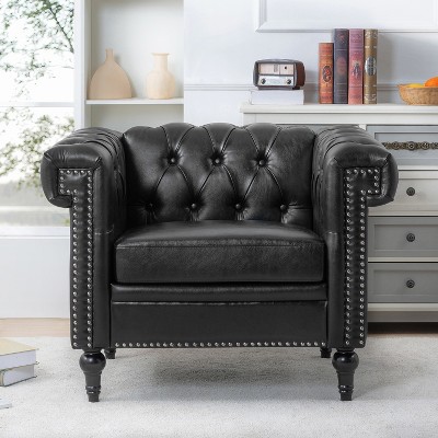 Upholstered 1 Seat Sofa Couches With Nailhead Accents, Scrolled ...