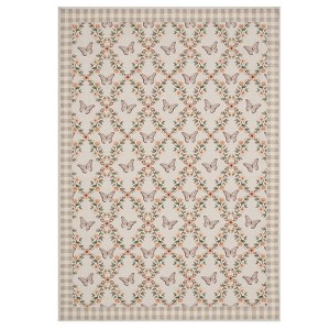 Washable Modern Farmhouse Area Rug with Butterflies Print, Botanical Low Pile Soft Large Carpet for Home Decor - 1 of 4