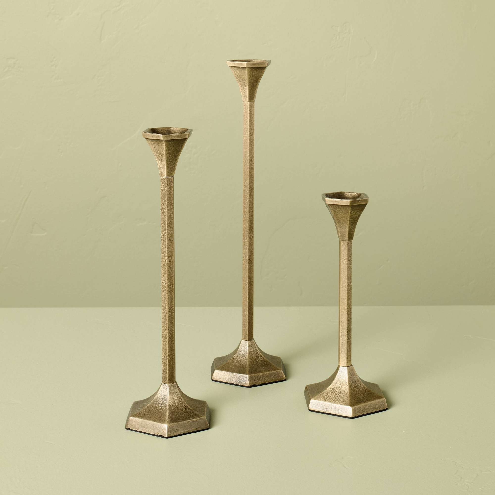 3pk Brass Candlestick Set - Hearth & Hand™ with Magnolia