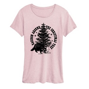 Women's - Instant Message - Raccoon Around The Christmas Tree Short Sleeve Graphic T-Shirt - 1 of 4