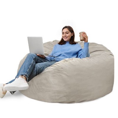 CAVINAS 4 Foot Bean Bag Chair for Adult and Child, Oversized Couch for Lounging, Reading, Gaming, or Watching Movies, Gray