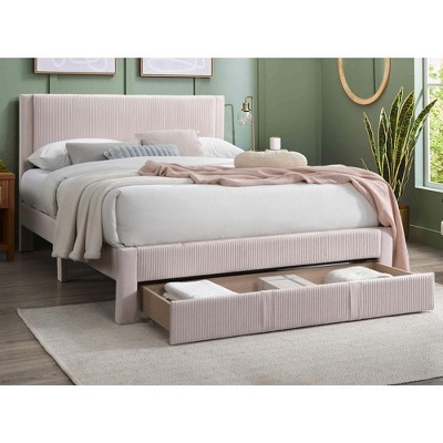 NicBex Modern Queen Upholstered Bed Frame with Corduroy Headboard and 1 Drawer,Solid Wood Slats Support,No Box Spring Needed,Easy Assembly