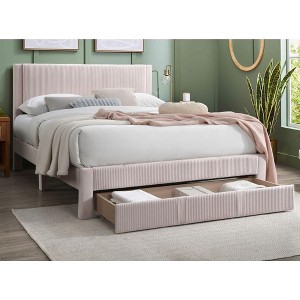 NicBex Modern Queen Upholstered Bed Frame with Corduroy Headboard and 1 Drawer,Solid Wood Slats Support,No Box Spring Needed,Easy Assembly - 1 of 4