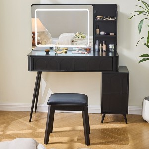 FONTOI 45.5"W Modern Makeup Vanity Desk with Lights Mirror 4 Drawers and Stool for Bedroom Dressing Room, Black/White, 45.5"*15.7"*52.5" - 1 of 4