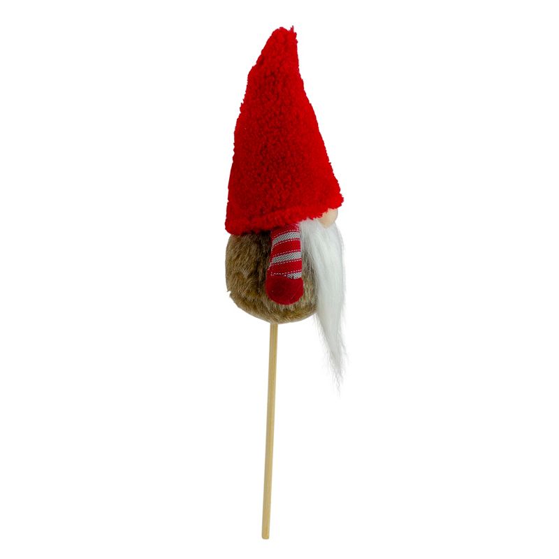 Northlight 11.5" Tiny Gray Faux Fur Santa Gnome with Red Hat and Striped Arms on a Stick Christmas Decoration, 3 of 5