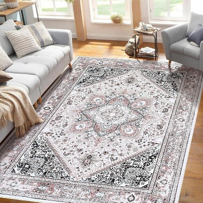 Vintage Oriental Distressed Runner Rug Washable Runner Rug for Kitchen Stain Resistant Throw Carpet with Non-Slip Backing Low Pile Floor