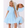 Allegra K Women's Puff Short Sleeve Crew Neck High Waist Casual Tiered Dresses - 2 of 4