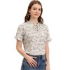 INSPIRE CHIC Women's Floral Tie Neck Ruffle Short Sleeves Peasant Blouse Top X-Small Beige - 2 of 4