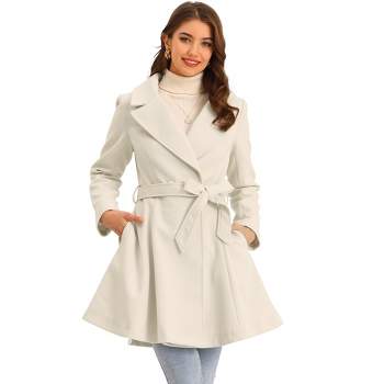 Allegra K Women's Elegant Notched Collar Single Belted Winter Long Coat