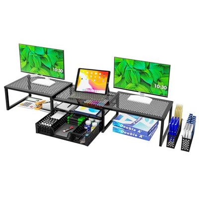 Simple Trending Monitor Stand Riser, Adjustable Angle Computer Desk Organizer with Drawer Storage and Pen Holder , Black