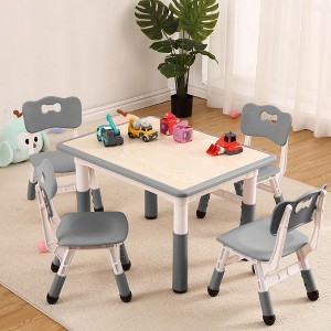 Kids Table and 4 Chairs Set with Graffiti Desktop and Non-Slip Legs, Height Adjustable Toddler Table and Chairs Set, Children Activity Table - 1 of 4