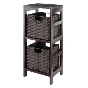 Winsome 29.21" 3pc Leo Storage Shelf with Baskets Espresso/Chocolate : Transitional Style, Wood Frame, No Tools Assembly - 1 of 4