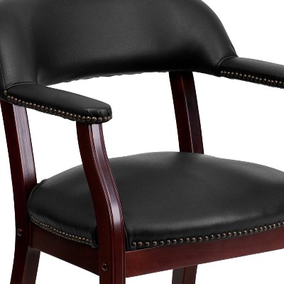 Black Vinyl and Wood Conference Chair with Brass Nail Trim