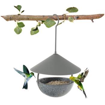 Tangkula Metal Bird Feeder Bath for Outdoors Hanging w/ Resin Dome & Water Bowl